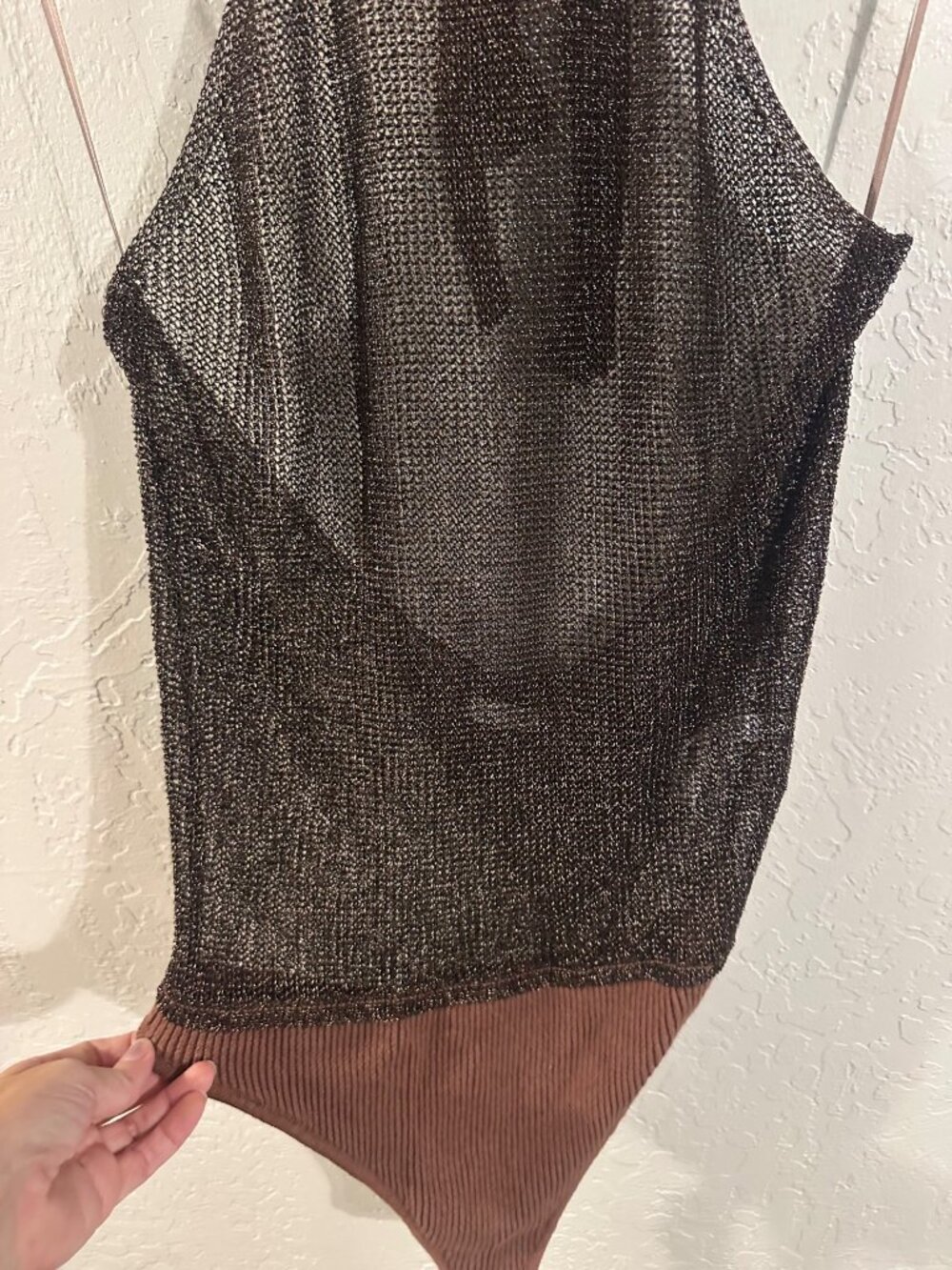 Free People Shine Be Fine Metallic Halter Neck Sheer Open Back Bodysuit - Picture 4 of 11
